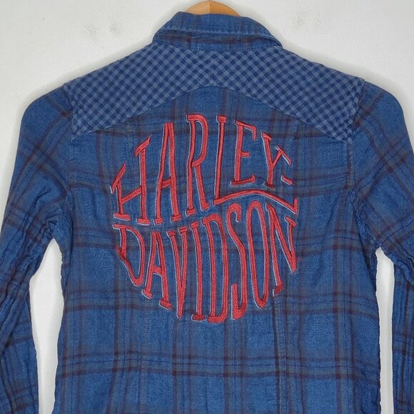 Harley Davidson Small Blue Long Sleeve Button Down Embroidered Back Shirt‎ S - Picture 4 of 6